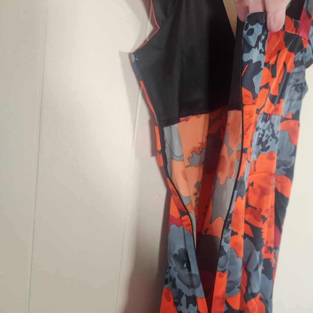 Limited Red Gray Satin Floral Mini Dress Sz 4 Y2k Crossover Babydoll Neckline - Picture 12 of 16